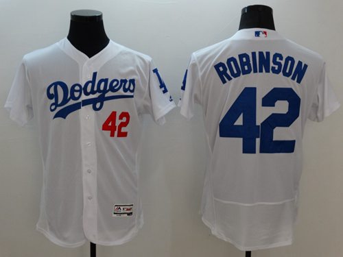 Dodgers #42 Jackie Robinson White Flexbase Authentic Collection Stitched MLB Jersey - Click Image to Close
